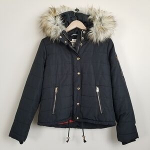 Thread & Supply Hooded Coat Faux Fur Trim Small